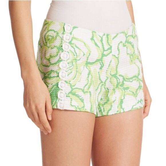Lilly Pulitzer | Women | Liza Lime Green Floral Summer Resort Shorts | Size 2 - Picture 9 of 10